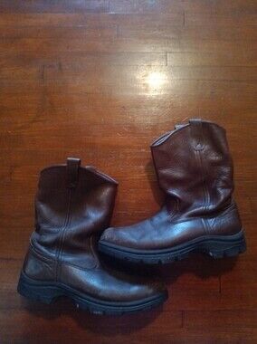 Men's Brown Genuine Leather Pull-On Work Boots